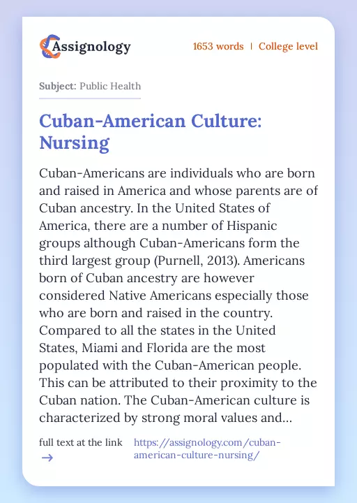 Cuban-American Culture: Nursing - Essay Preview