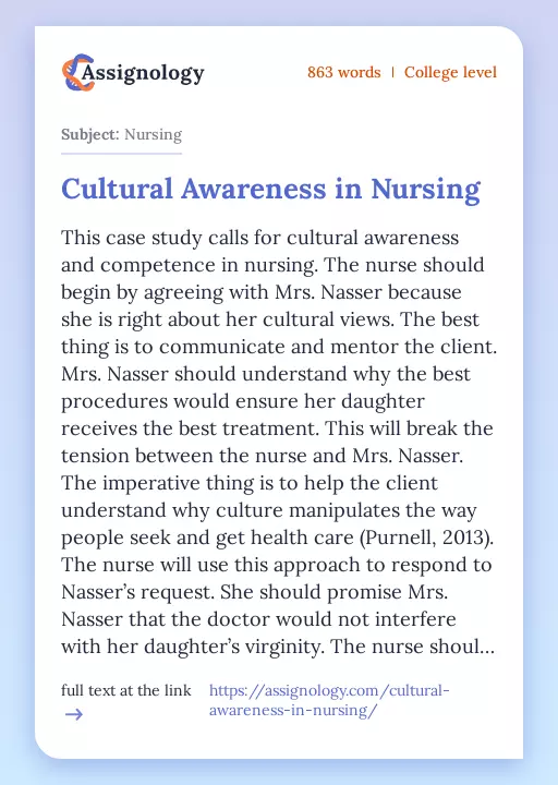 Cultural Awareness in Nursing - Essay Preview