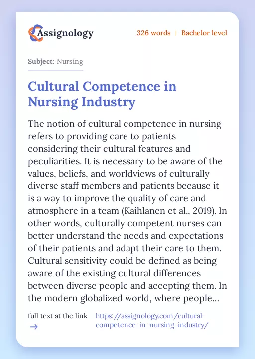 Cultural Competence in Nursing Industry - Essay Preview