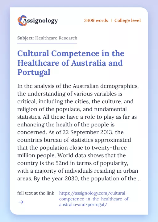 Cultural Competence in the Healthcare of Australia and Portugal - Essay Preview