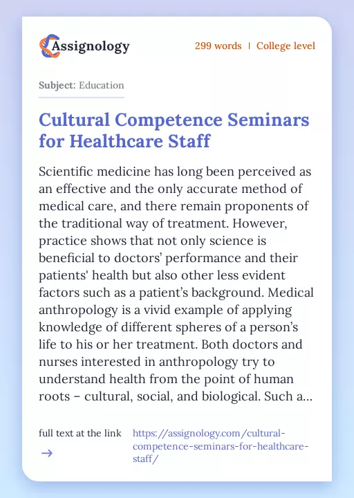 Cultural Competence Seminars for Healthcare Staff - Essay Preview
