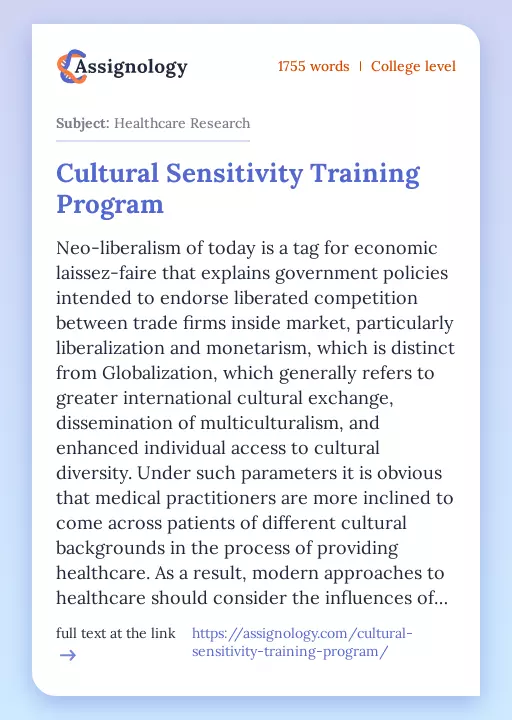 Cultural Sensitivity Training Program - Essay Preview
