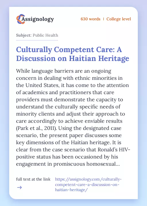 Culturally Competent Care: A Discussion on Haitian Heritage - Essay Preview