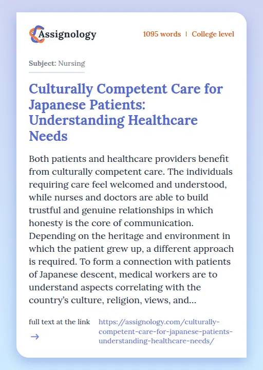 Culturally Competent Care for Japanese Patients: Understanding Healthcare Needs - Essay Preview