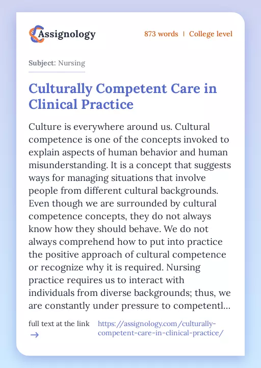 Culturally Competent Care in Clinical Practice - Essay Preview