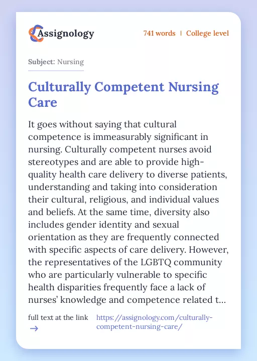 Culturally Competent Nursing Care - Essay Preview