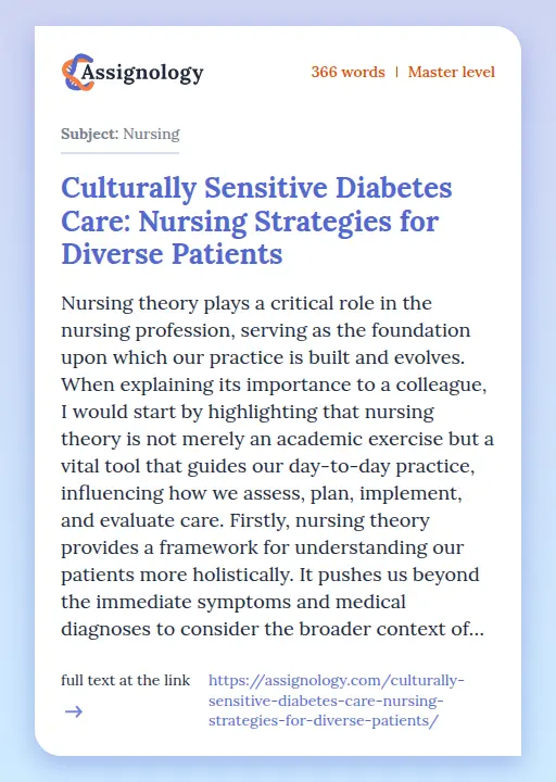 Culturally Sensitive Diabetes Care: Nursing Strategies for Diverse Patients - Essay Preview