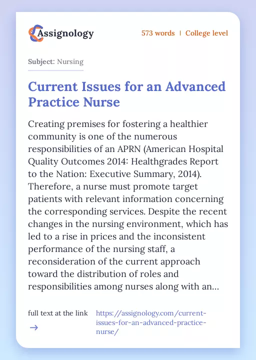 Current Issues for an Advanced Practice Nurse - Essay Preview