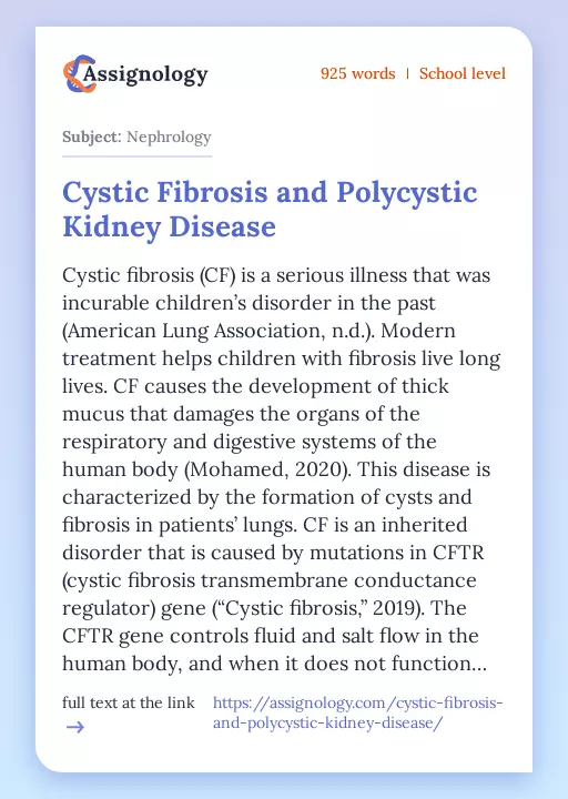 Cystic Fibrosis and Polycystic Kidney Disease - Essay Preview