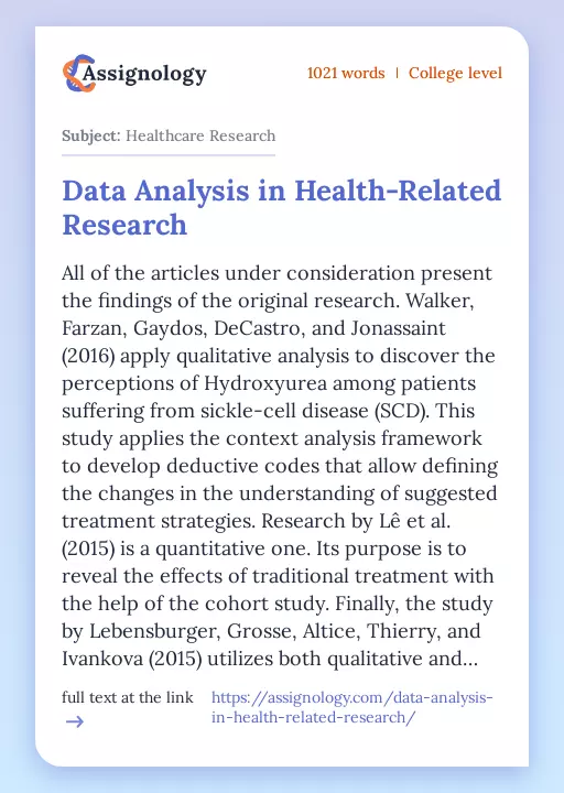 Data Analysis in Health-Related Research - Essay Preview