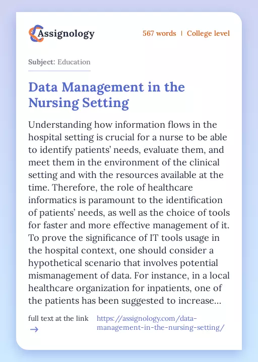 Data Management in the Nursing Setting - Essay Preview