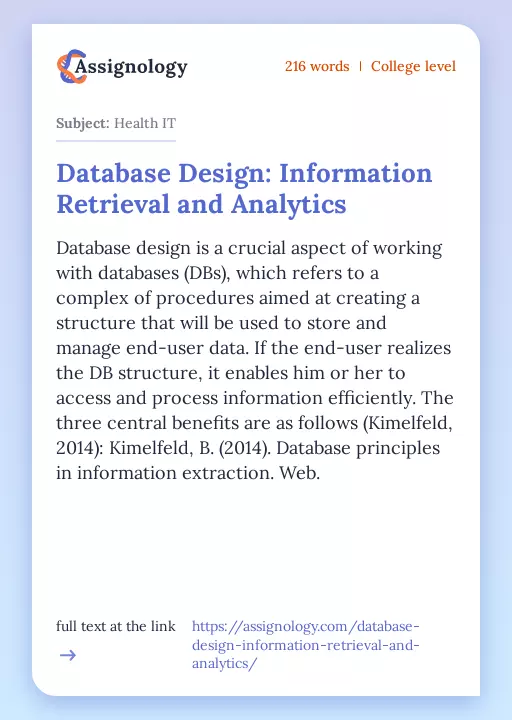 Database Design: Information Retrieval and Analytics - Essay Preview