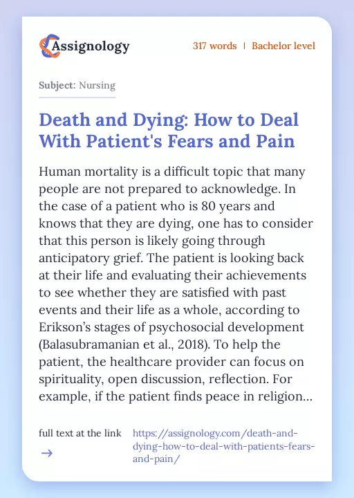 Death and Dying: How to Deal With Patient's Fears and Pain - Essay Preview