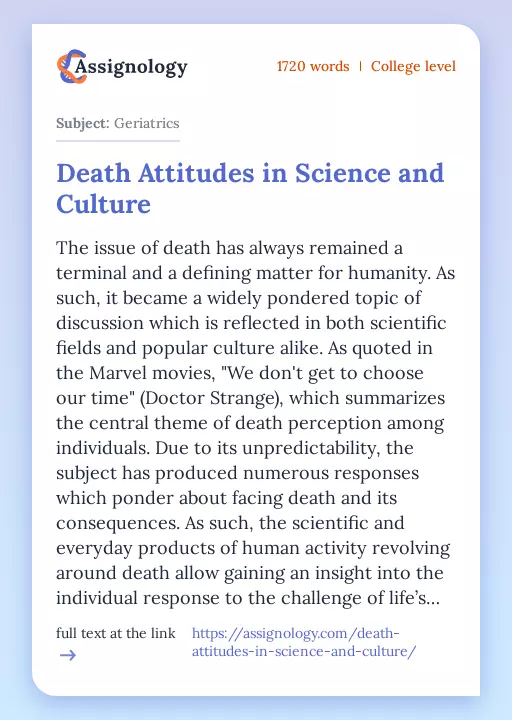 Death Attitudes in Science and Culture - Essay Preview