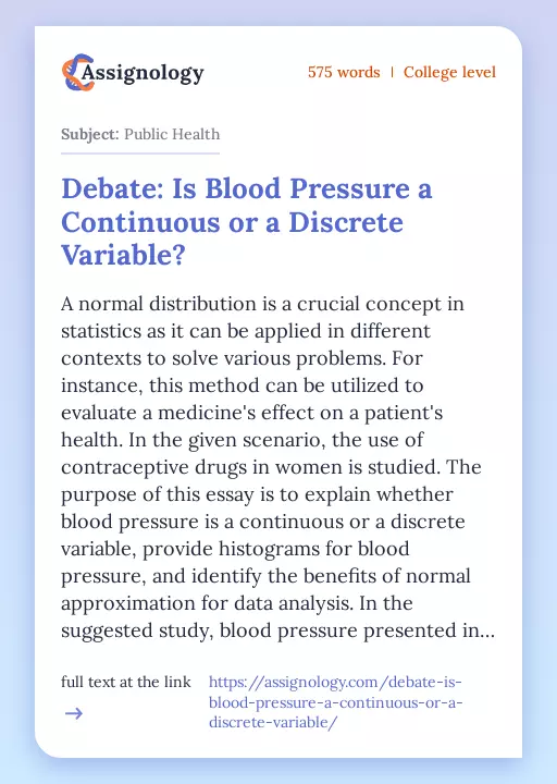 Debate: Is Blood Pressure a Continuous or a Discrete Variable? - Essay Preview