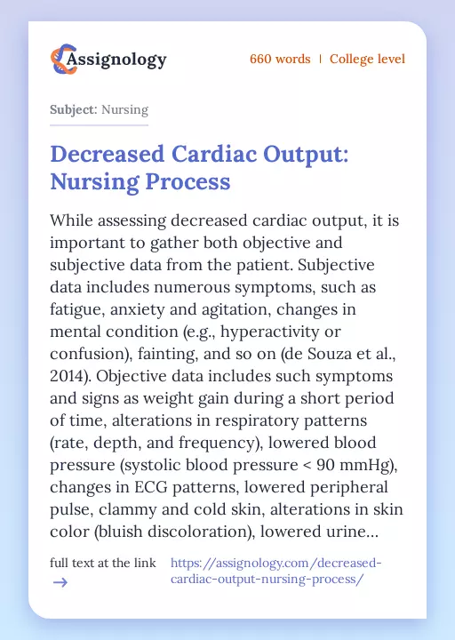 Decreased Cardiac Output: Nursing Process - Essay Preview