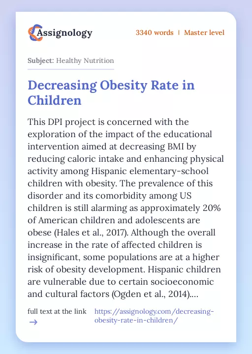 Decreasing Obesity Rate in Children - Essay Preview