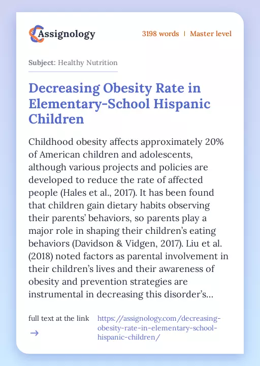 Decreasing Obesity Rate in Elementary-School Hispanic Children - Essay Preview