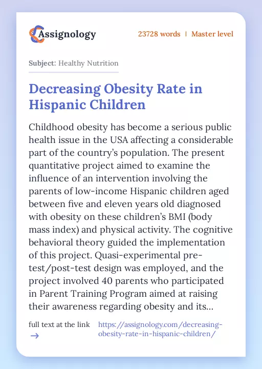 Decreasing Obesity Rate in Hispanic Children - Essay Preview