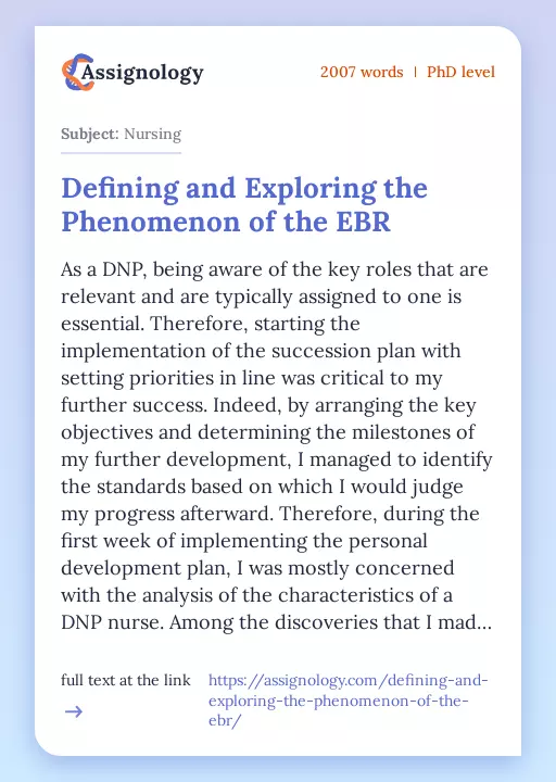 Defining and Exploring the Phenomenon of the EBR - Essay Preview