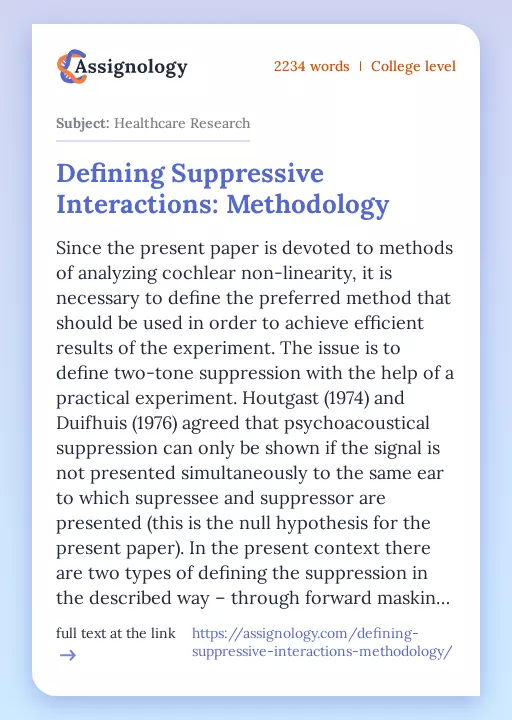 Defining Suppressive Interactions: Methodology - Essay Preview