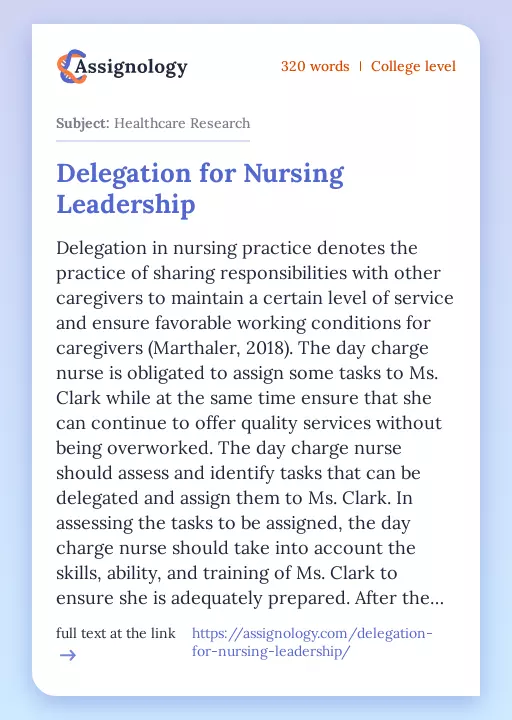 Delegation for Nursing Leadership - Essay Preview