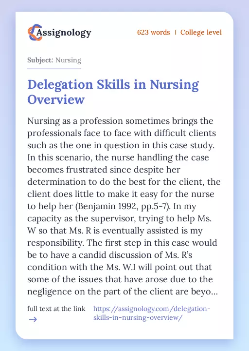 Delegation Skills in Nursing Overview - Essay Preview