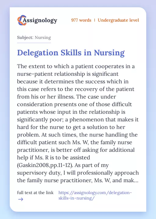 Delegation Skills in Nursing - Essay Preview