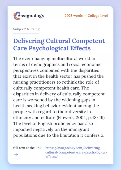 Delivering Cultural Competent Care Psychological Effects - Essay Preview