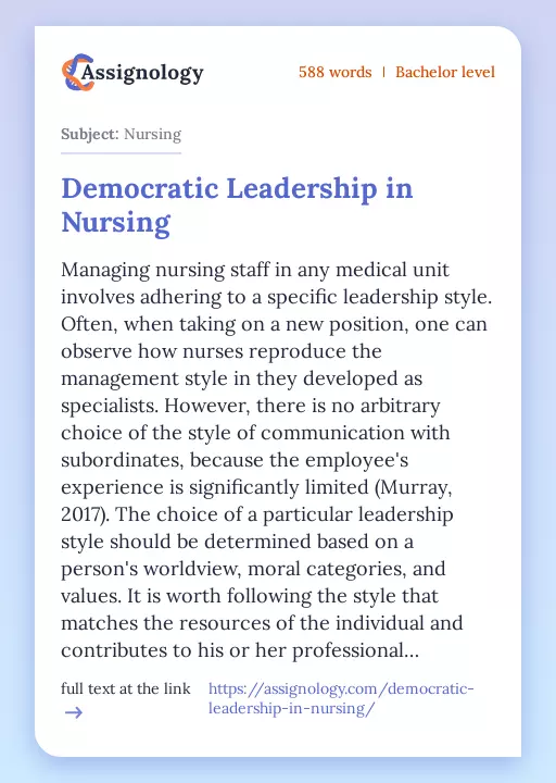 Democratic Leadership in Nursing - Essay Preview