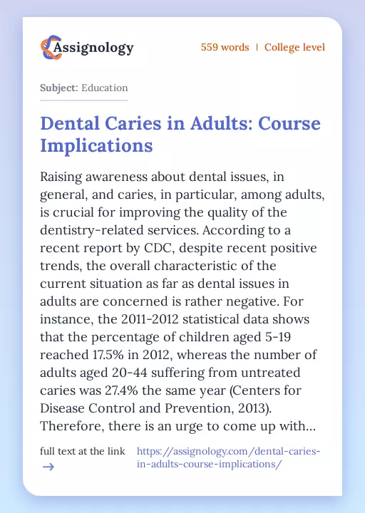 Dental Caries in Adults: Course Implications - Essay Preview