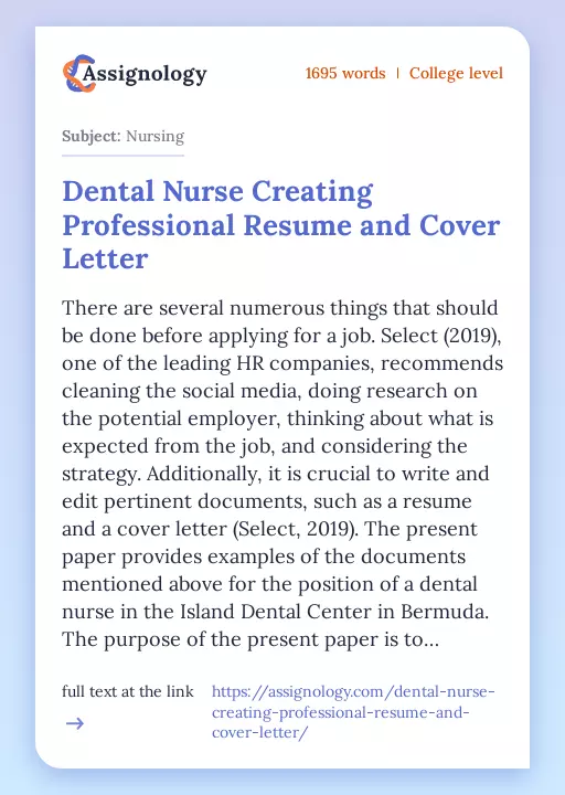 Dental Nurse Creating Professional Resume and Cover Letter - Essay Preview