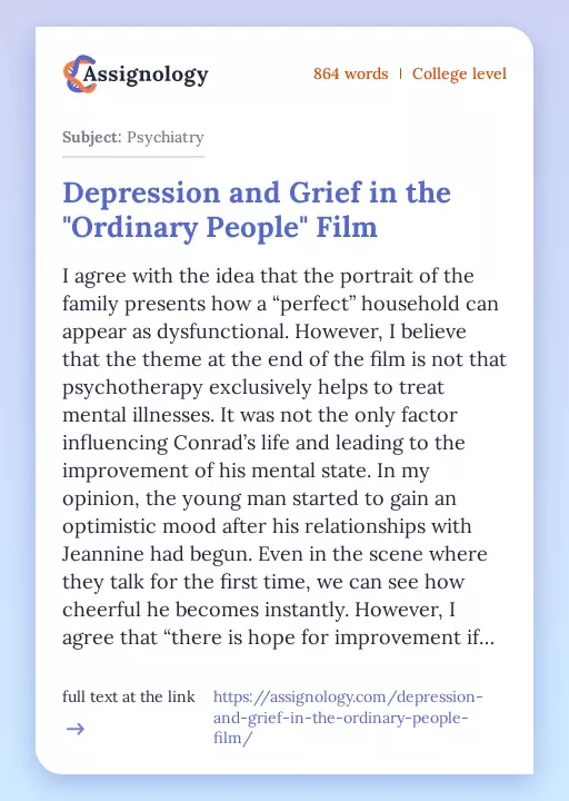 Depression and Grief in the "Ordinary People" Film - Essay Preview