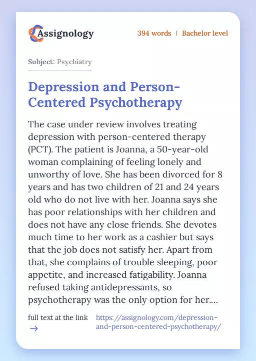 Depression and Person-Centered Psychotherapy - Essay Preview