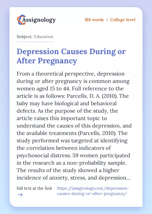 Depression Causes During or After Pregnancy - Essay Preview