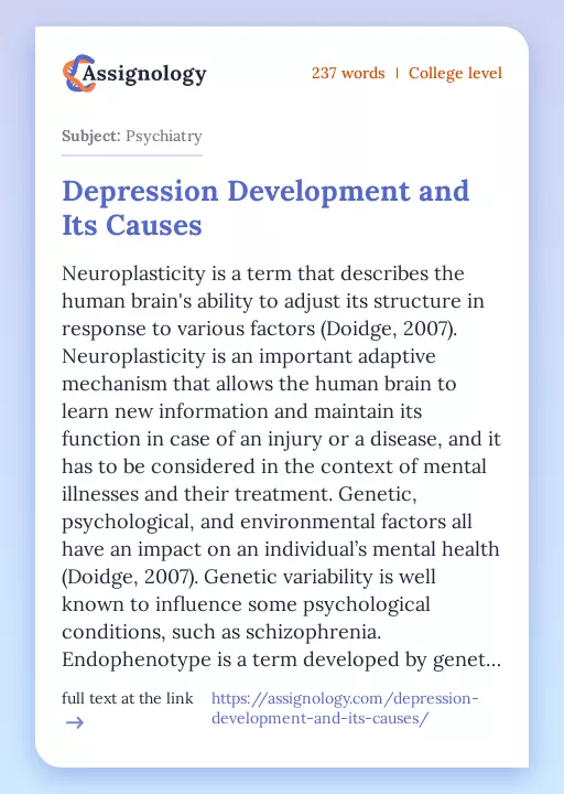 Depression Development and Its Causes - Essay Preview