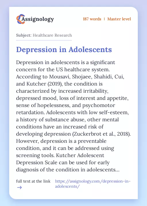 Depression in Adolescents - Essay Preview
