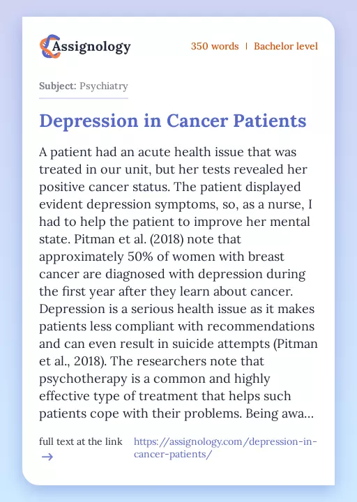Depression in Cancer Patients - Essay Preview