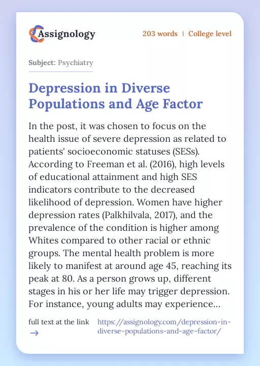 Depression in Diverse Populations and Age Factor - Essay Preview