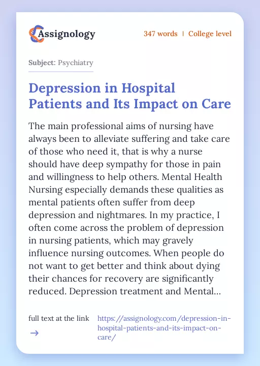 Depression in Hospital Patients and Its Impact on Care - Essay Preview