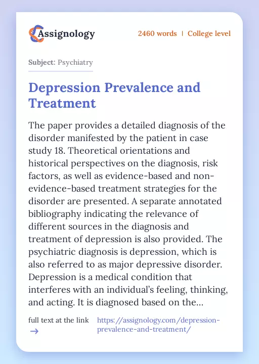 Depression Prevalence and Treatment - Essay Preview