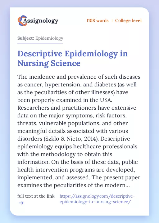 Descriptive Epidemiology in Nursing Science - Essay Preview
