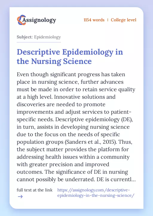 Descriptive Epidemiology in the Nursing Science - Essay Preview