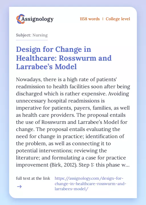 Design for Change in Healthcare: Rosswurm and Larrabee’s Model - Essay Preview