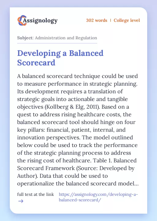 Developing a Balanced Scorecard - Essay Preview