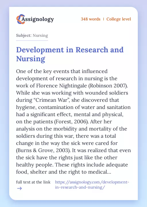 Development in Research and Nursing - Essay Preview