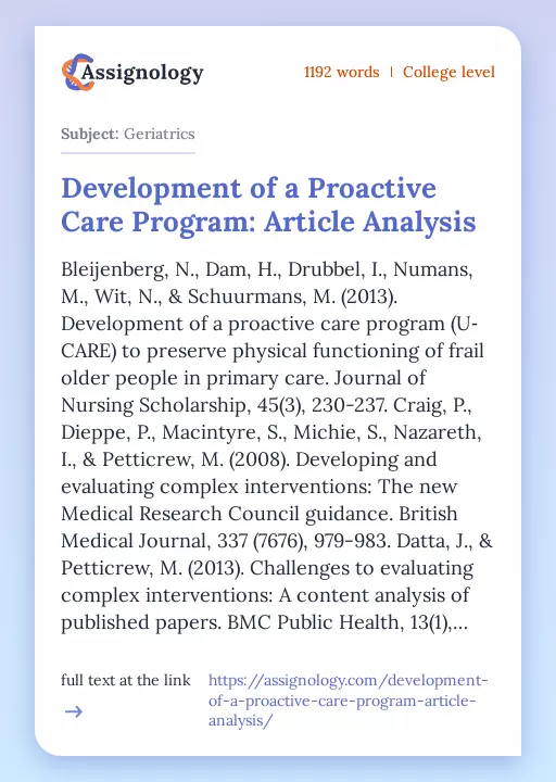 Development of a Proactive Care Program: Article Analysis - Essay Preview