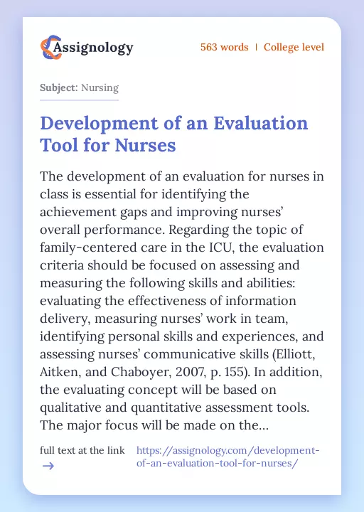 Development of an Evaluation Tool for Nurses - Essay Preview
