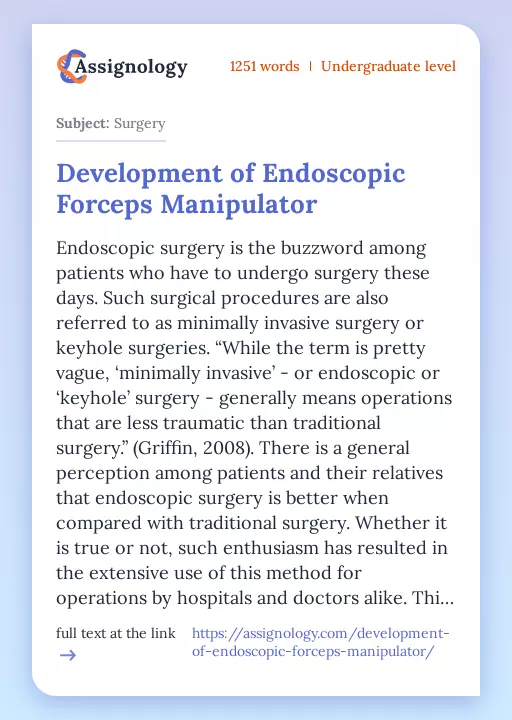 Development of Endoscopic Forceps Manipulator - Essay Preview