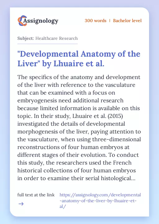 "Developmental Anatomy of the Liver" by Lhuaire et al. - Essay Preview
